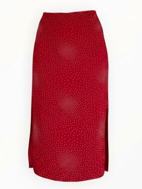 ESPRIT DE CORP. Vintage Y2K 90’d Red White Polka Dot Midi Skirt Slits M 6 8 Boho